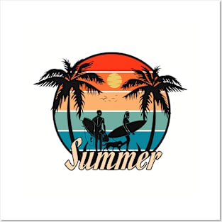 Summer Beach Vibes Palm Trees And Surfing Posters and Art